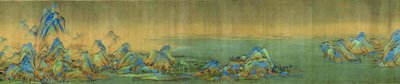 Mil Li dos rios e montanhas, detalhe, c. 1113 (tinta e cor no pano) de Wang Ximeng
